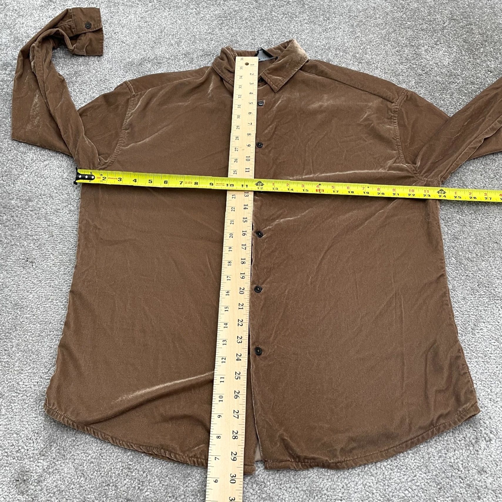 Asos ASOS Velvet Button-Down Shirt Womens Small Brown Long Sleeve Business Casual Top Size S / US 4 / IT 40 - 7 Thumbnail