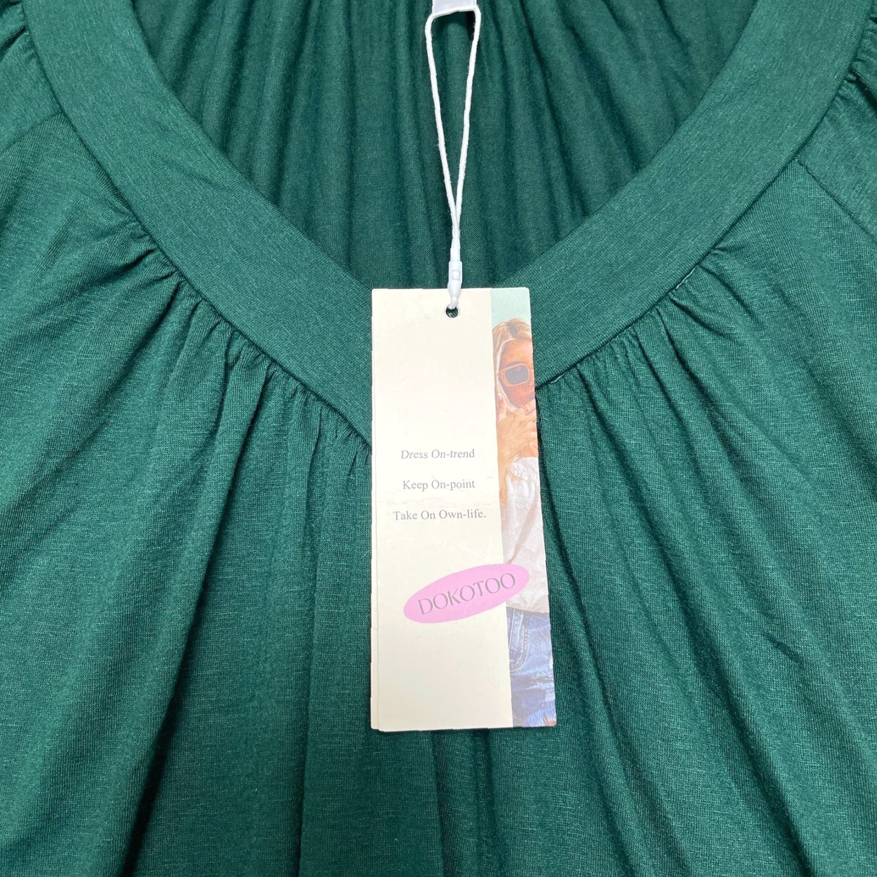 Vintage Dokotoo Blouse Top Womens XL Dark Green Summer Wear Pleated V-Neck Shirred Hem Size XL / US 12-14 / IT 48-50 - 6 Thumbnail