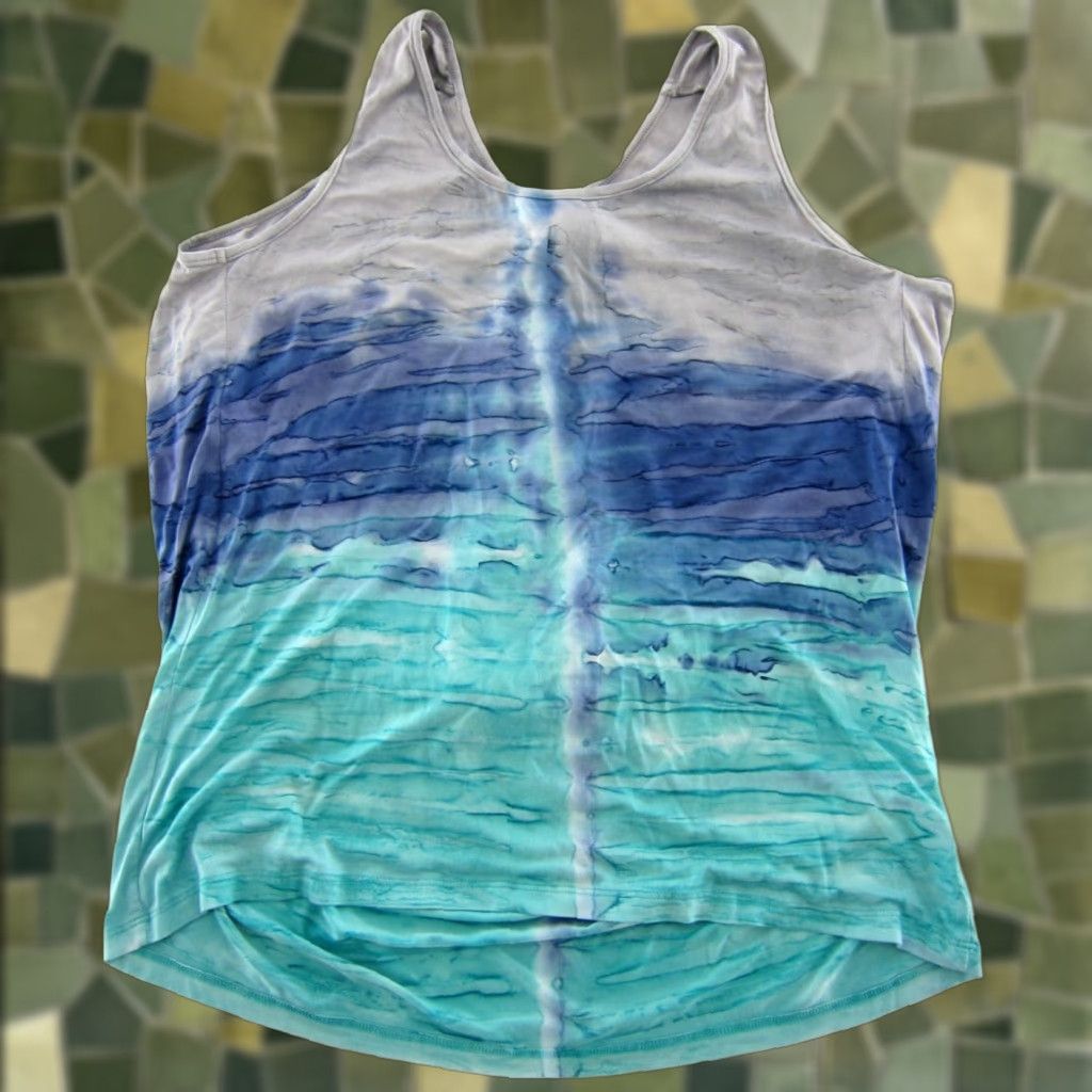Vintage Green Dragon Tank Top NWT Blue Rayon Jersey Tie Dye Bohemian Beachy Women Large Size L / US 10 / IT 46 - 1 Thumbnail