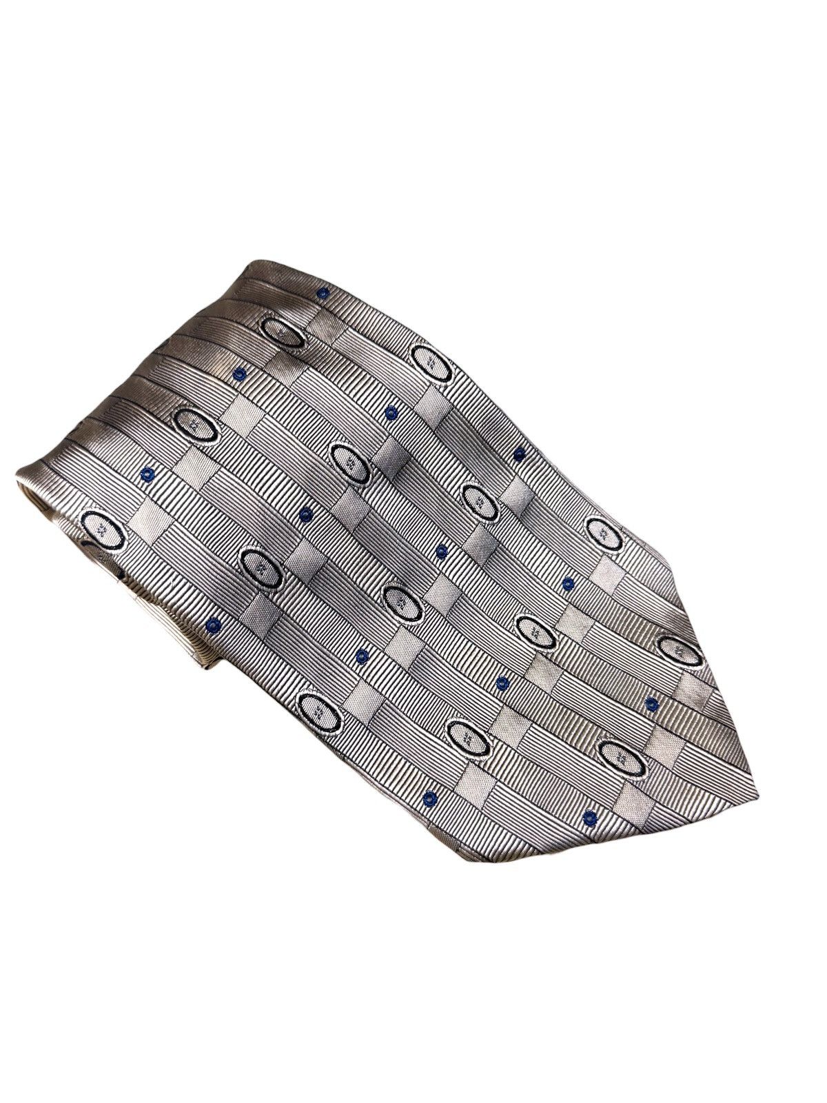 Nautica Nautica Early 90s Silver & Blue 100% Silk Geometric Neck Tie Size ONE SIZE - 2 Thumbnail