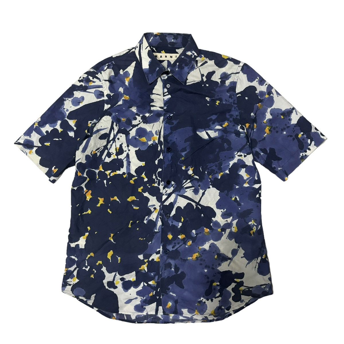 Marni abstract-print silk polo shirt - Blue