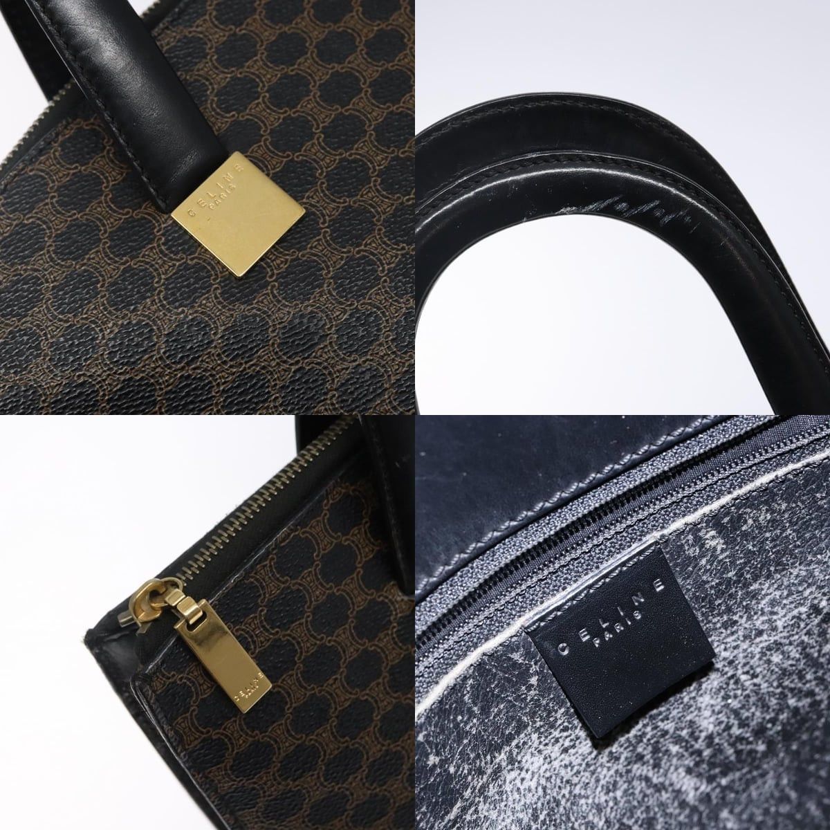 Celine CELINE Macadam Canvas Hand Bag Pvc Leather Black Gold Size ONE SIZE - 11 Thumbnail