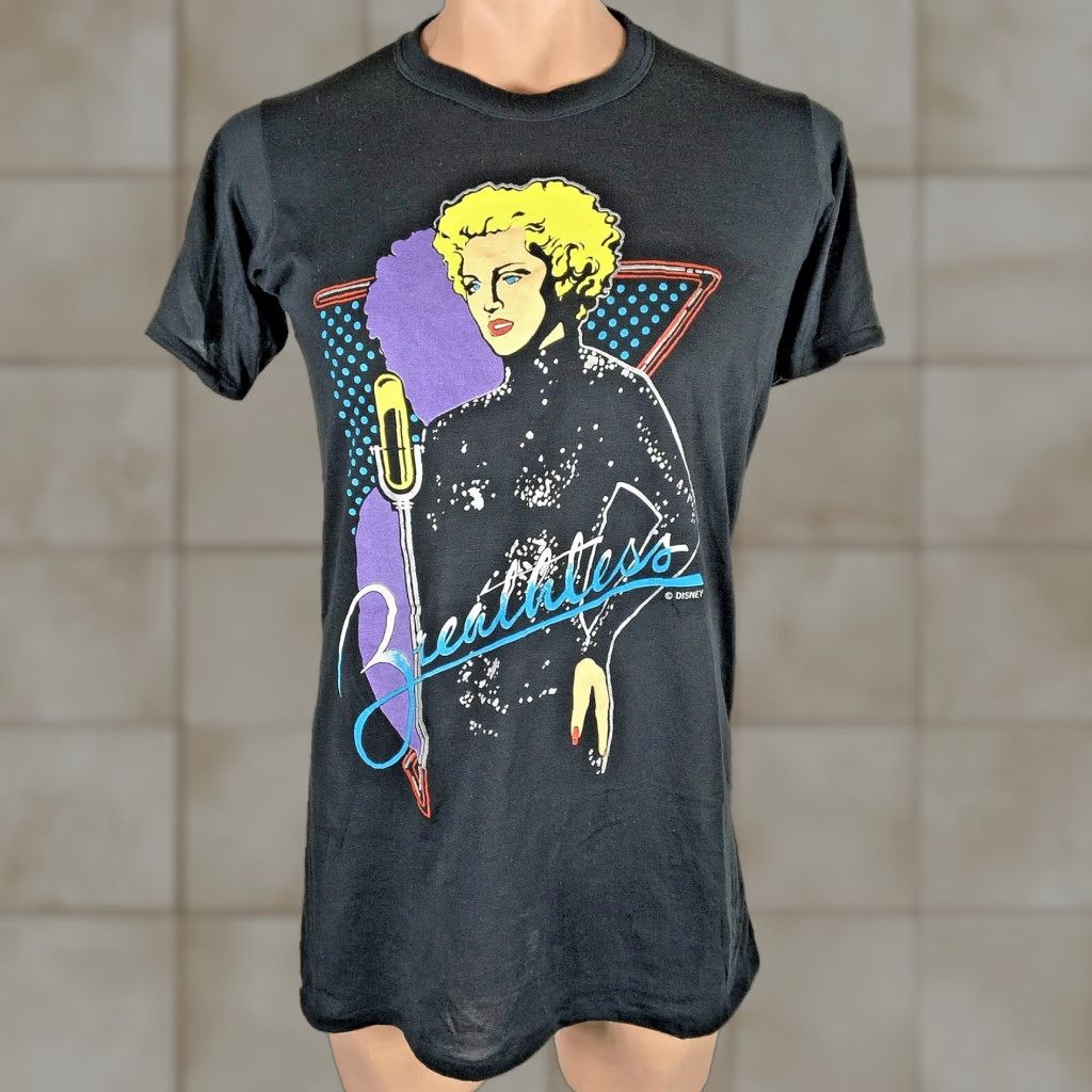 VINTAGE Madonna Dick Tracy Breathless Mahoney Shirt 90s Disney graphic tee L Black Mens Crew Neck Short Sleeve