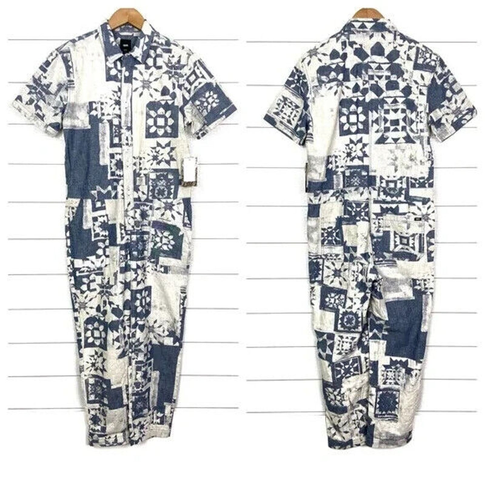 Vans VANS MORO BLUE & WHITE PATCHWORK BUTTON UP COVERALLS SZ XS Size 36" / US 14 / IT 50 - 3 Thumbnail