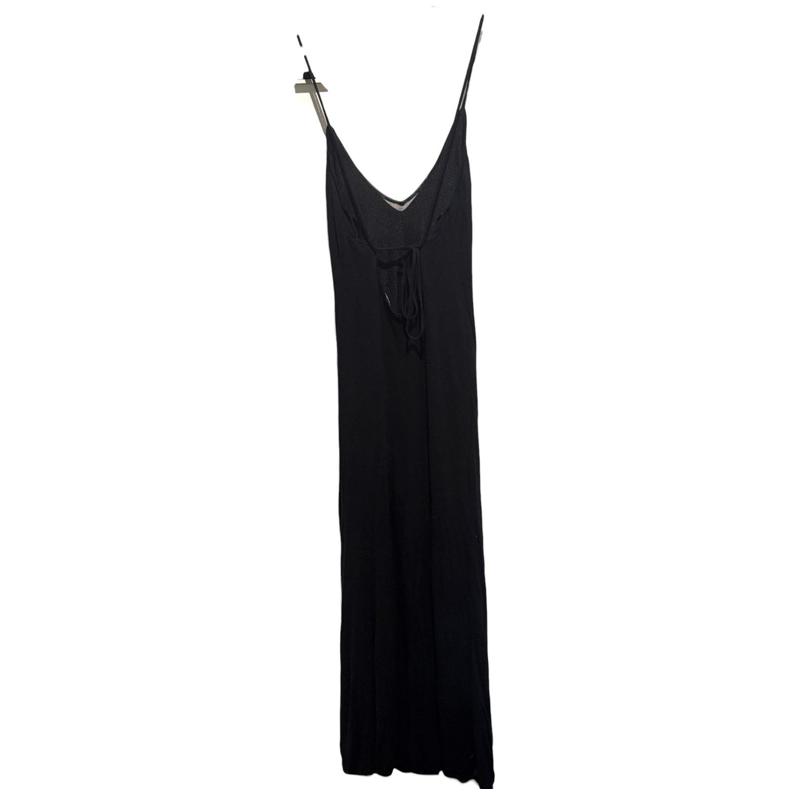 Express Express Black Slip Maxi Dress Mesh Insert Lined V-Neck Tie S Size S / US 4 / IT 40 - 2 Thumbnail