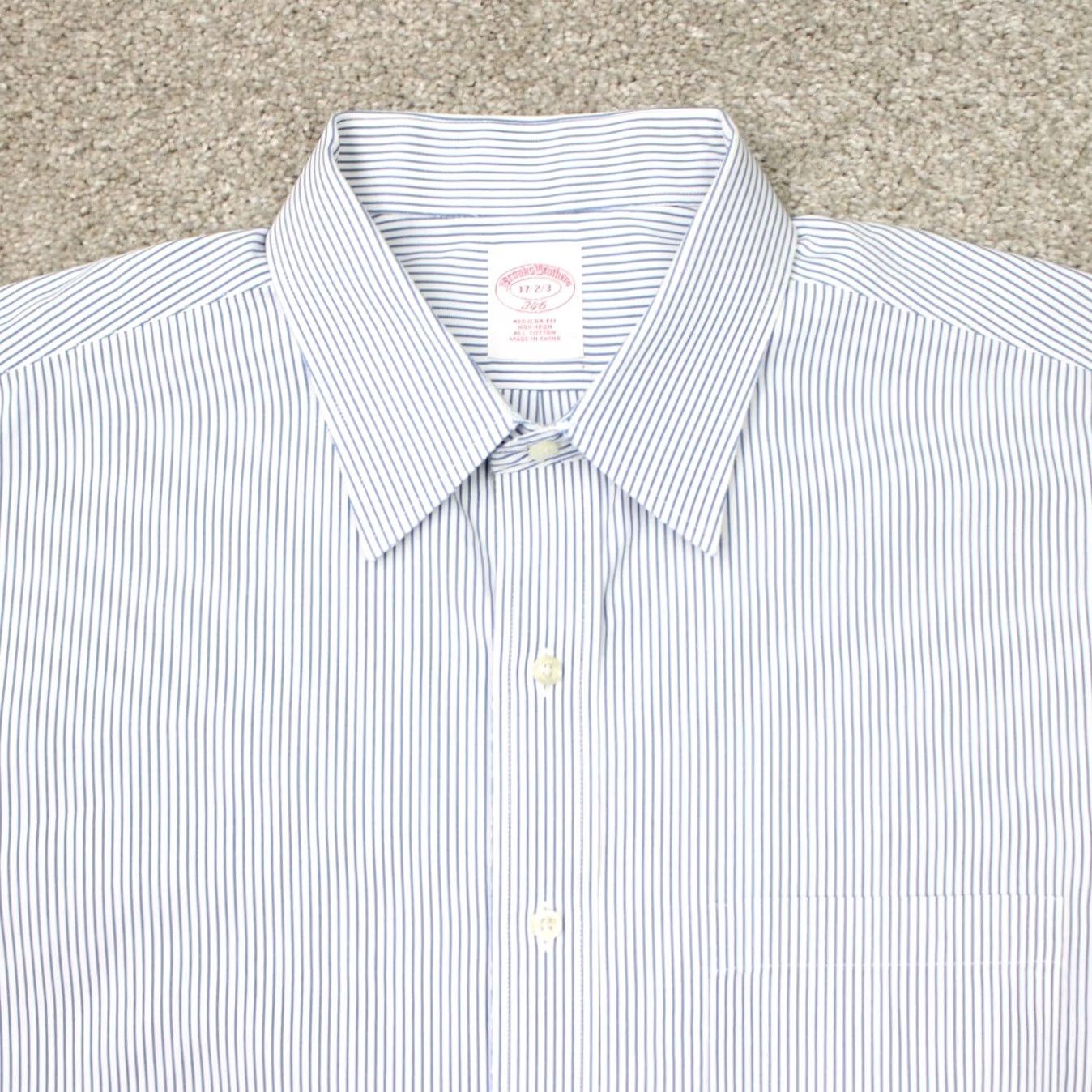 Brooks Brothers Brooks Brothers Dress Shirt Mens 17 2/3 Blue/White Regular Fit Non-Iron L/S Shirt Size 46R - 6 Thumbnail
