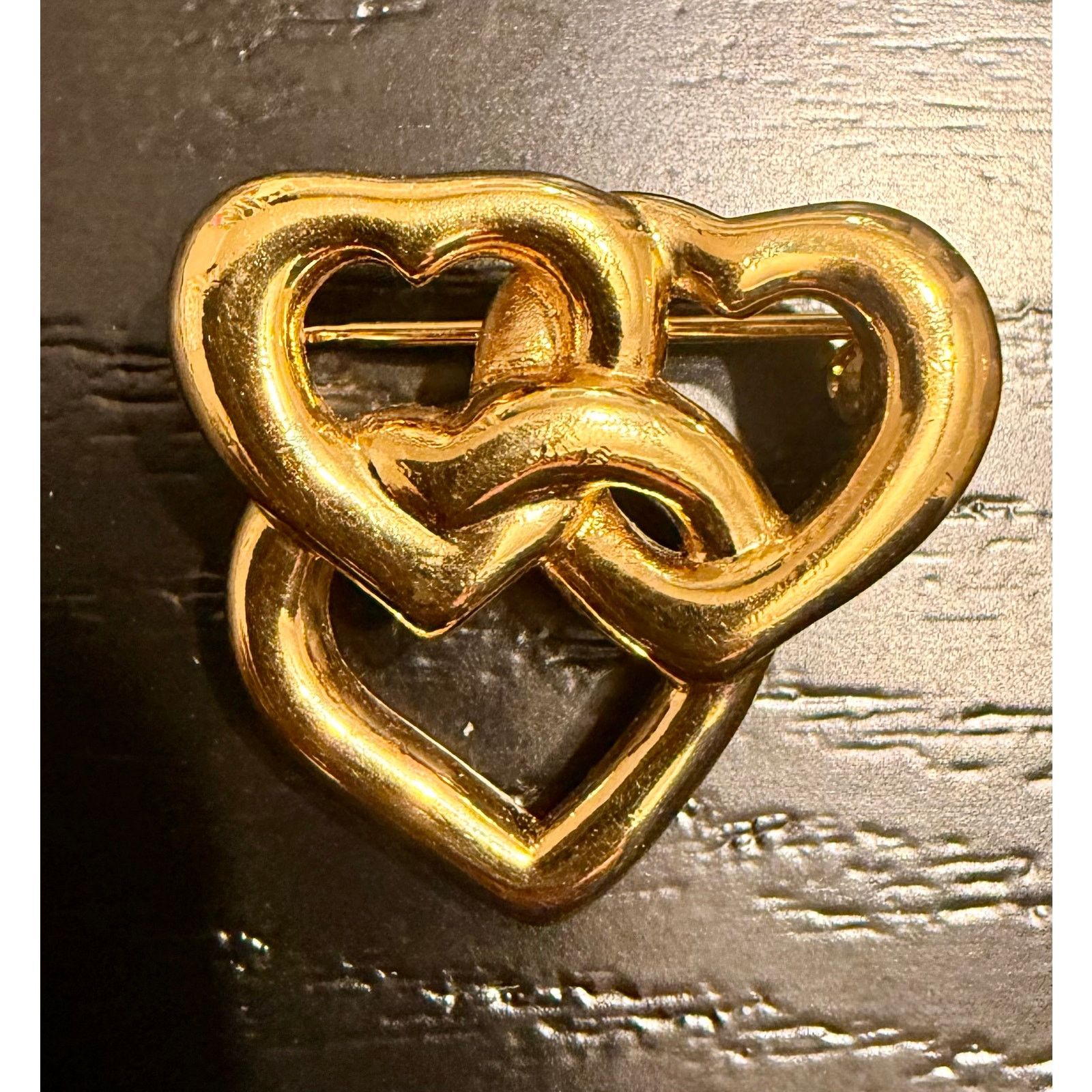 Monet Vintage Signed Monet Gold Tone Double Heart Love Brooch Size ONE SIZE - 1 Thumbnail