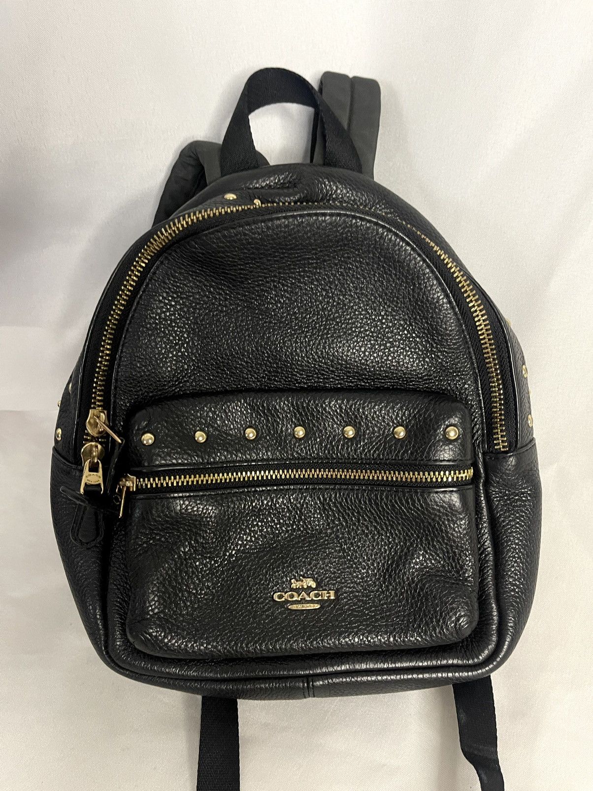 image of Coach Mini Court Black Leather/gold Studded Backpack, Women's