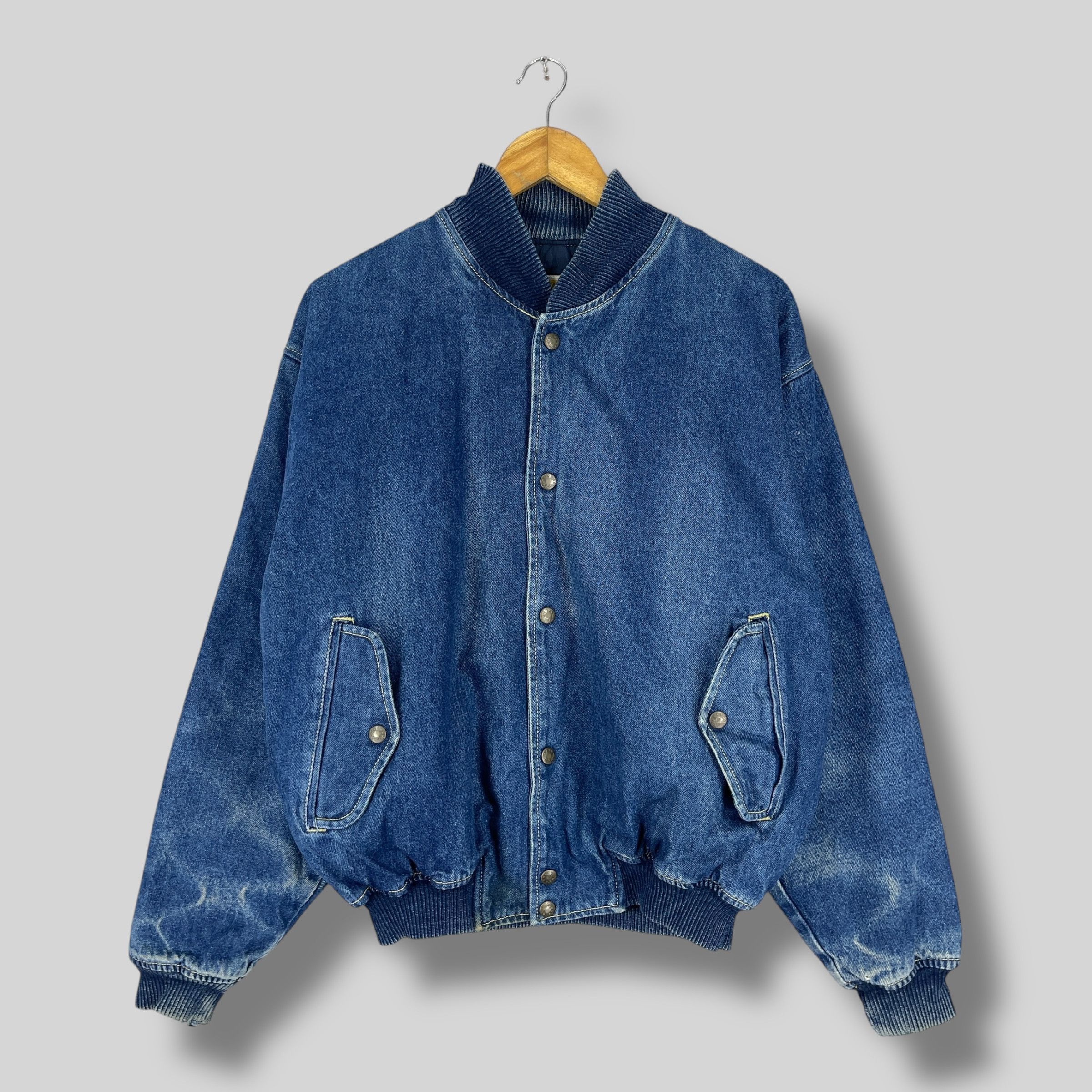 Vintage Vintage 1990s CANGARCON Bomber Style Denim Jacket Size US L / EU 52-54 / 3 - 4 Thumbnail