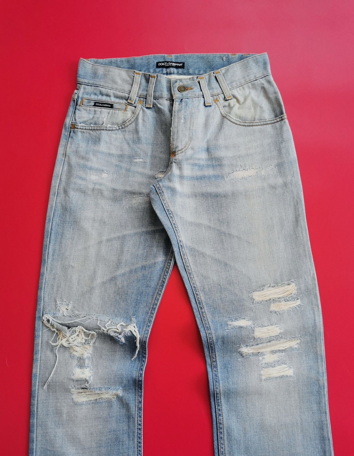 Dolce & Gabbana Thrashed Vintage 00s D&G Distressed Repair Denim Jeans Size US 30 / EU 46 - 2 Thumbnail
