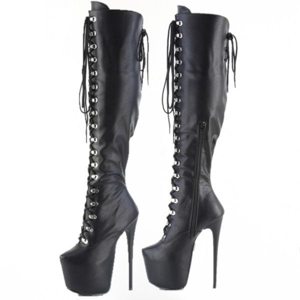 Other Juicy 3015 Black Matte Slim 7" Stiletto Platform Lace Up Ove Size US 6 / IT 36 - 1 Thumbnail