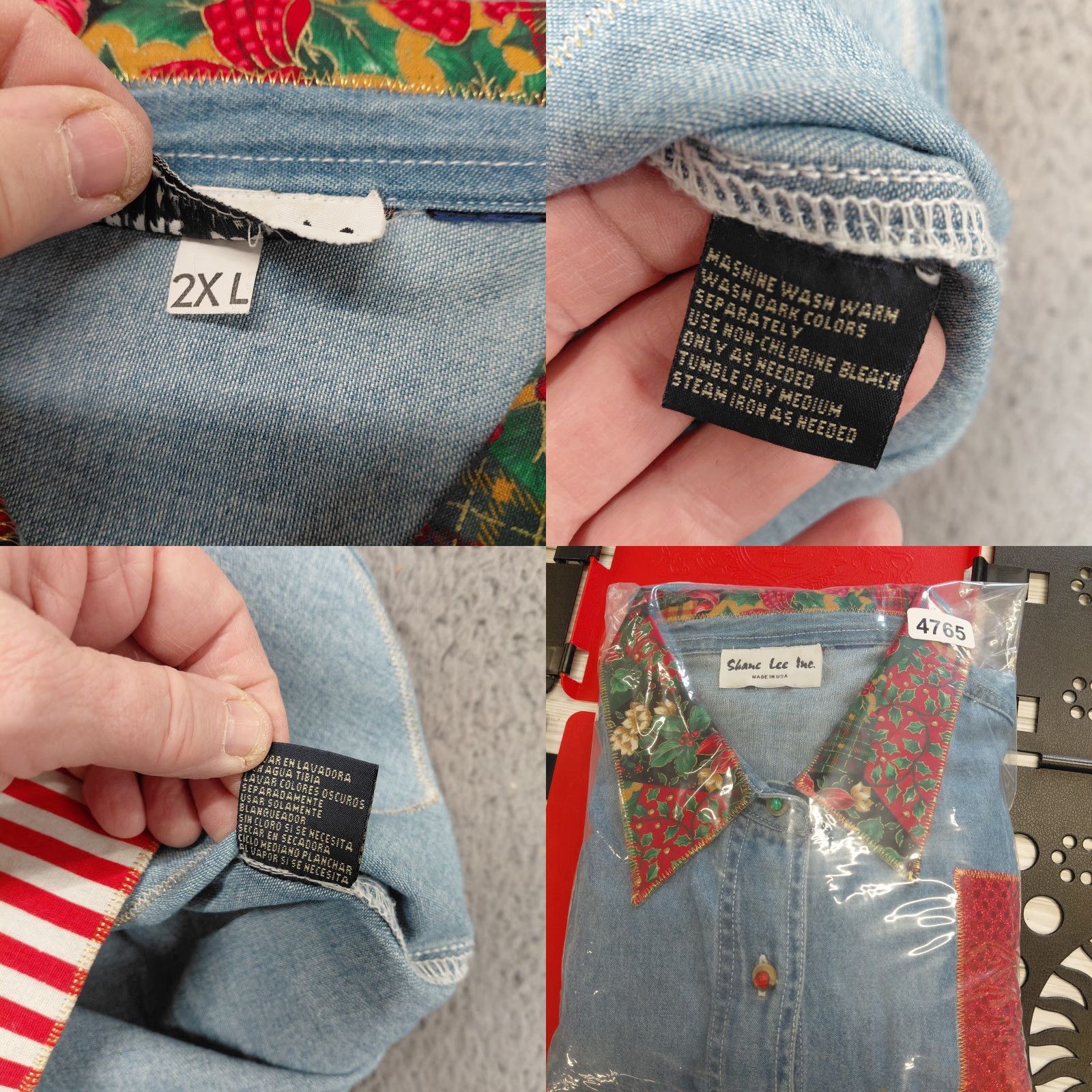 Lee VINTAGE Shane Lee Inc Shirt Womens 2XL Blue Denim Christmas Present Patches With Bows Shirt Womens 2XL Blue Denim Christmas Present Patches With Bows Size XXL / US 16-18 / IT 52-54 - 10 Thumbnail