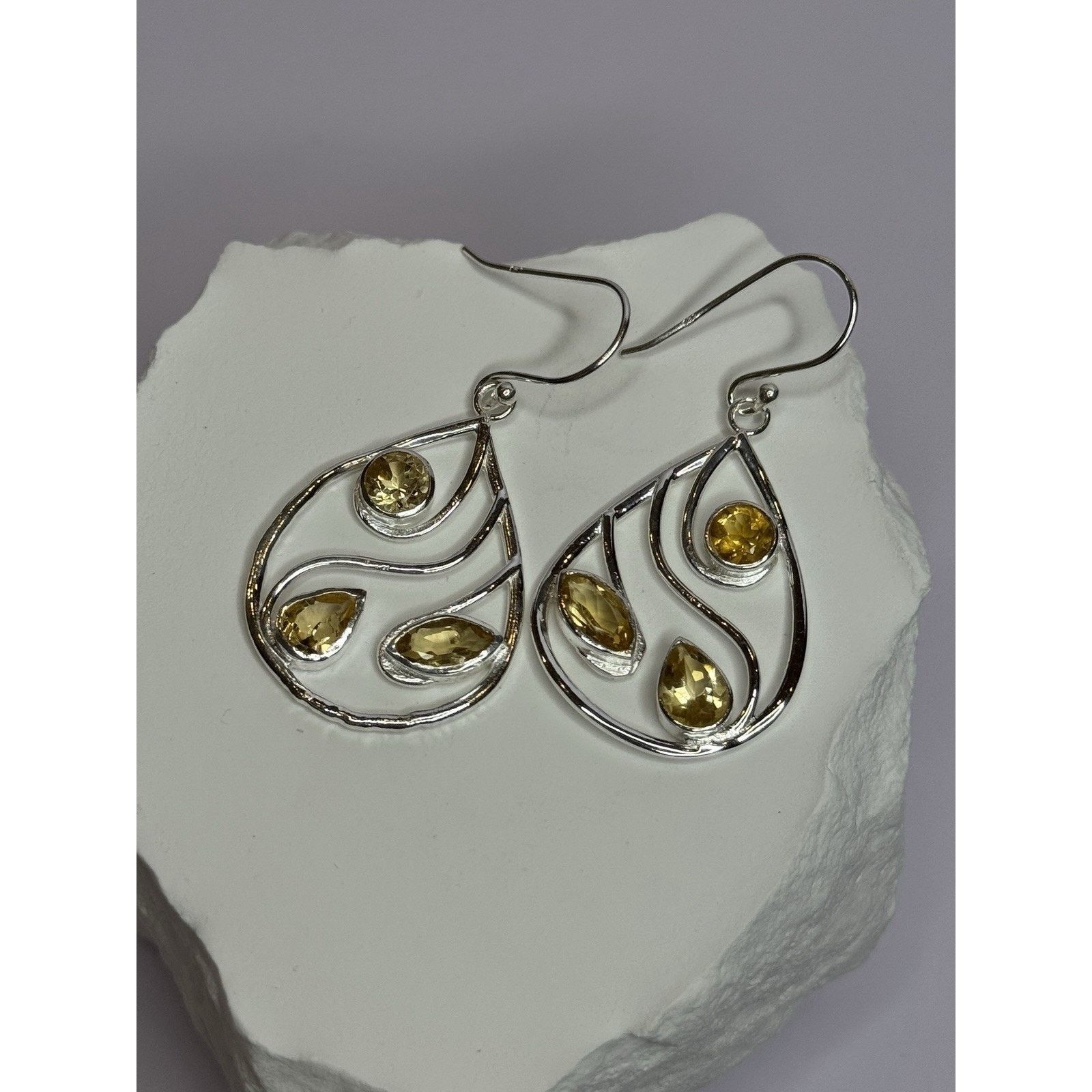 Jewelry 925 STERLING SILVER CITRINE EARRINGS LENGTH 1.8 INCH Size ONE SIZE - 11 Thumbnail