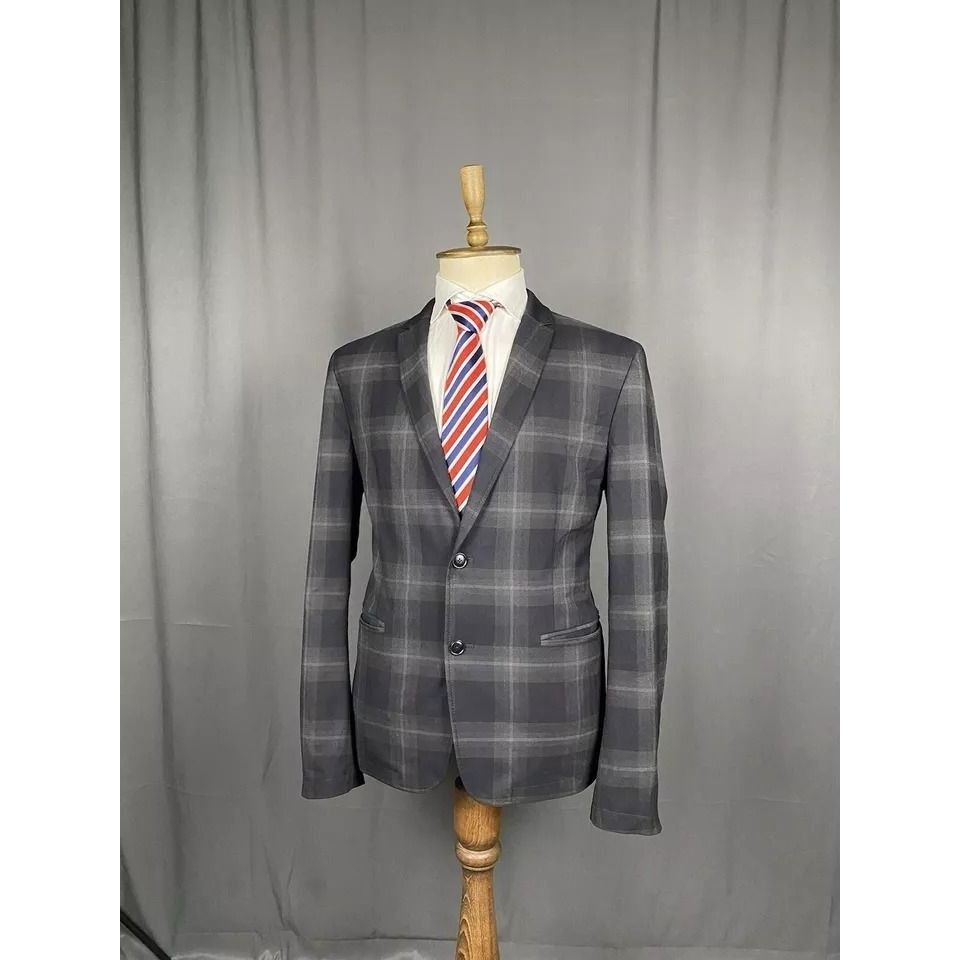 Hugo Boss Hugo Boss Men's Gray Checked Blazer Sportcoat Jacket Size 52 Size 52R - 4 Thumbnail