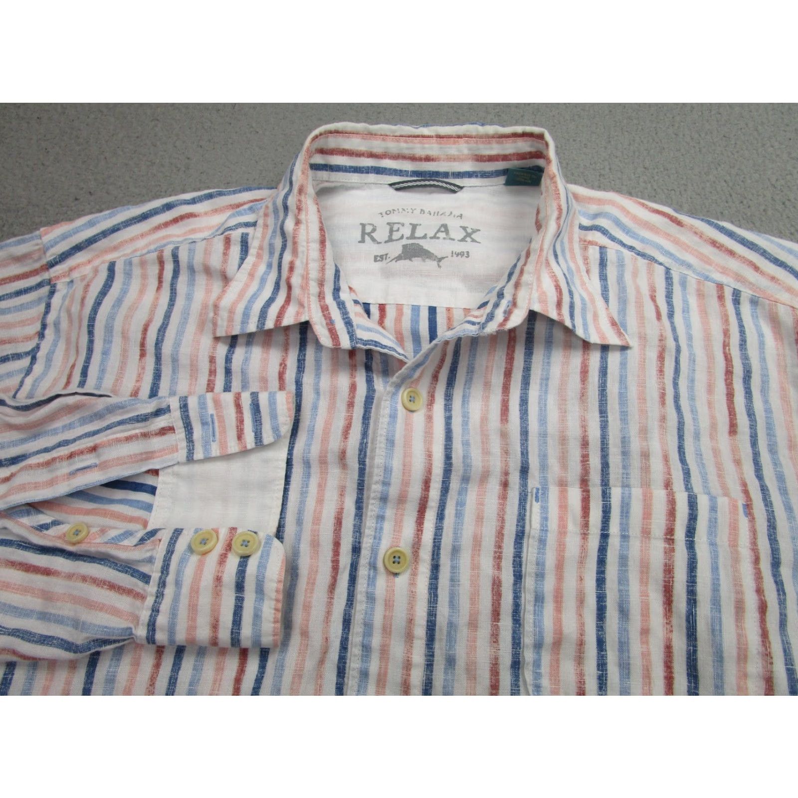 Tommy Bahama Tommy Bahama Shirt Mens Extra Large Linen Striped Multicolor Long Sleeve Button-Up Pocket Size US XL / EU 56 / 4 - 3 Thumbnail