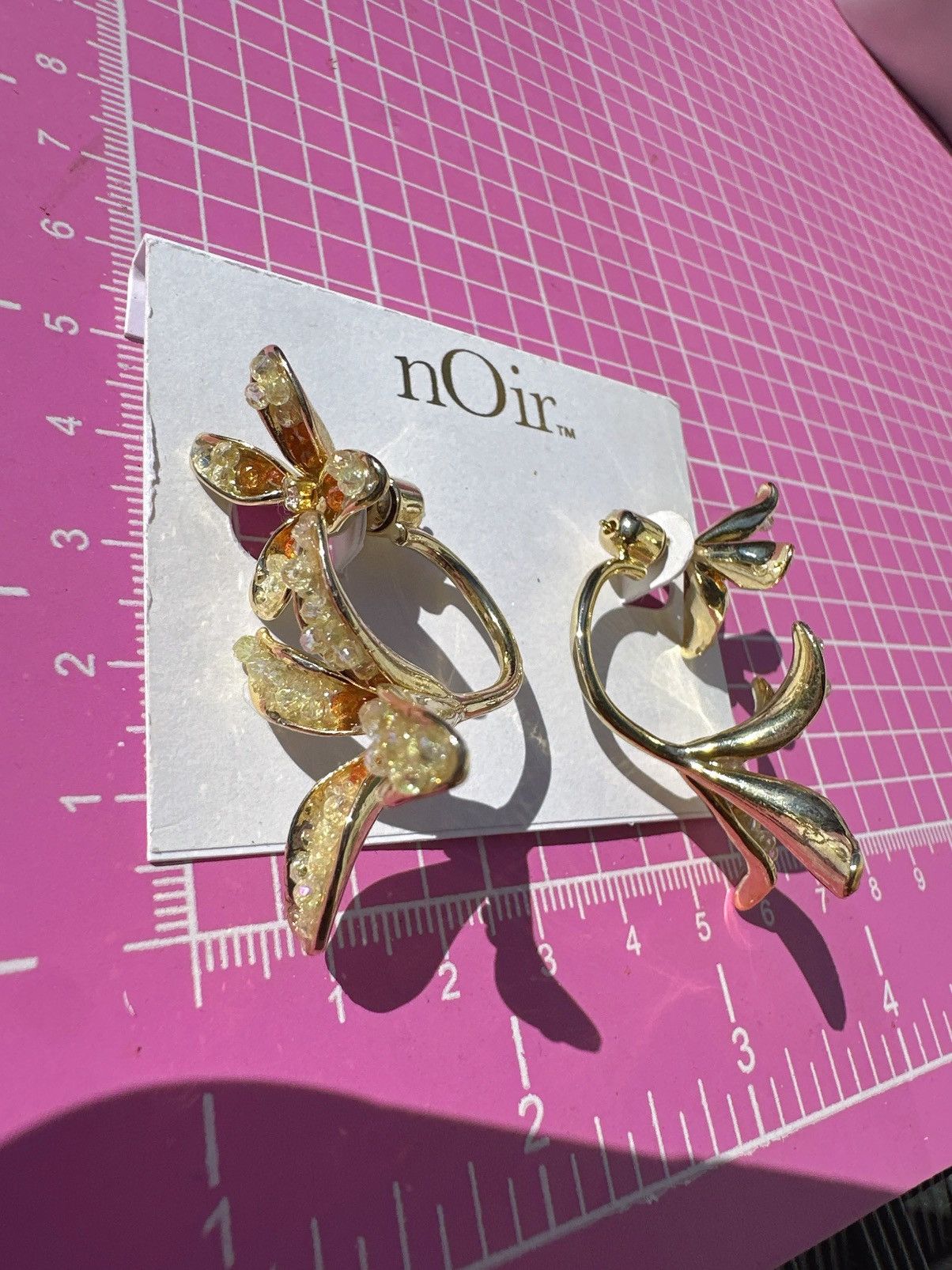 Designer Noir earrings 2pc lock back gold tone orange yellow beads Size ONE SIZE - 5 Thumbnail