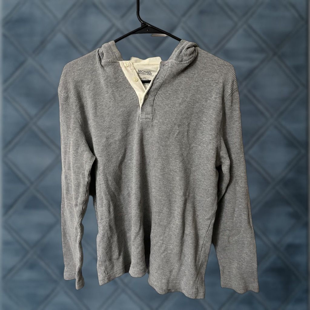 Michael Kors Michael Kors Mens Hoodie Shirt Long-Sleeve Henley Pullover, Grey, L, 100% Cotton, Button Closure, Logo Accents, Winter, Regular Fit, Gray, Men's Size US L / EU 52-54 / 3 - 1 Thumbnail
