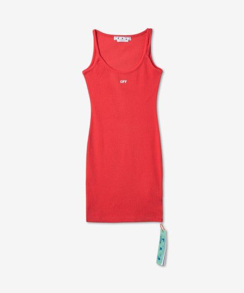 Off-White o1gr1nt1124 Off Stamp Basic Rib Dress in Red Size S / US 4 / IT 40 - 1 Thumbnail