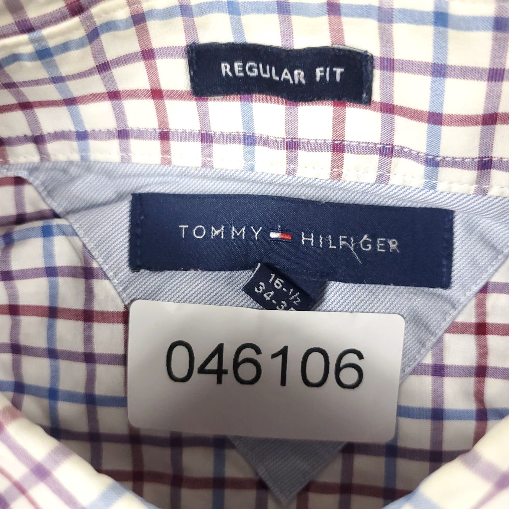 Tommy Hilfiger Tommy Hilfiger Dress Shirt Men's 16.5 Long Sleeve Blue Red Check Button-Up Size 42R - 6 Thumbnail