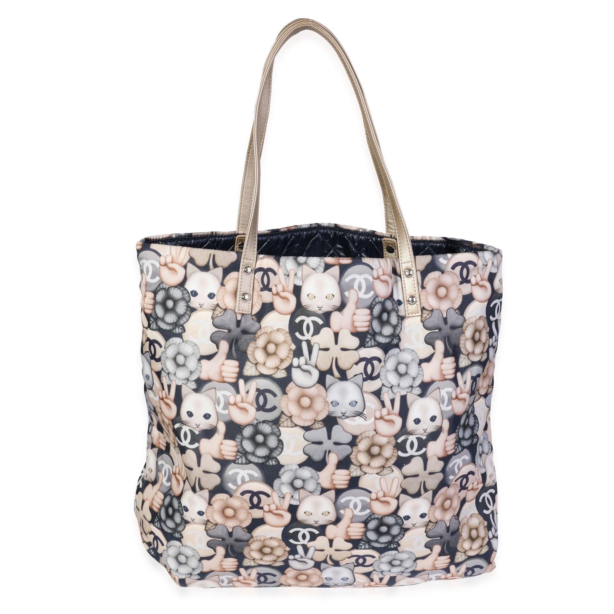 image of Chanel Blue & Beige Cat Emoticon Nylon Tote, Women's