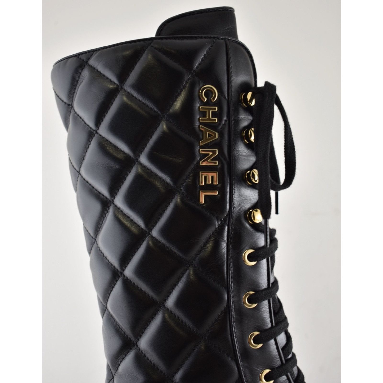 Chanel Chanel Black Quilted Leather Combat Lace Up Tall Boots 38.5 Size US 8.5 / IT 38.5 - 7 Thumbnail