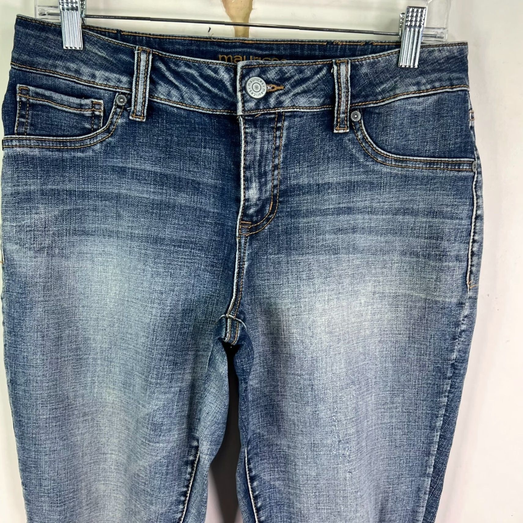 Vintage Maurice's Distressed Skinny Jeans Womens Size M 32X29 Blue Denim 5-Pocket Regular Rise Mid Size 32" / US 10 / IT 46 - 2 Thumbnail