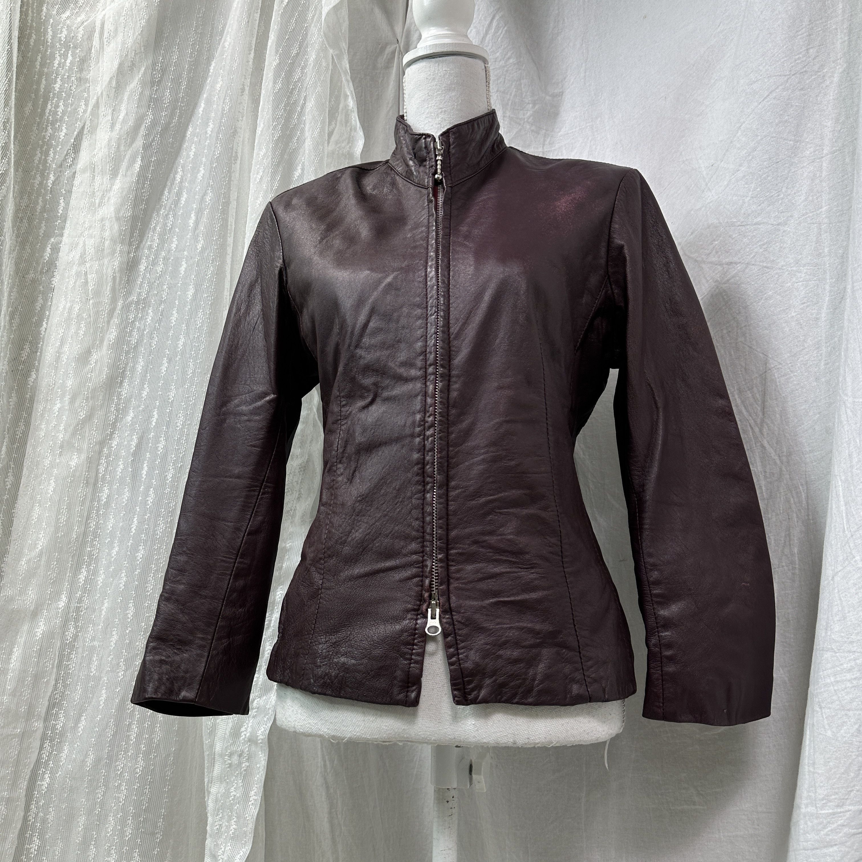 Vintage Vintage Leather Biker Grunge Double Zip Burgundy Jacket Y2K Size L / US 10 / IT 46 - 8 Thumbnail