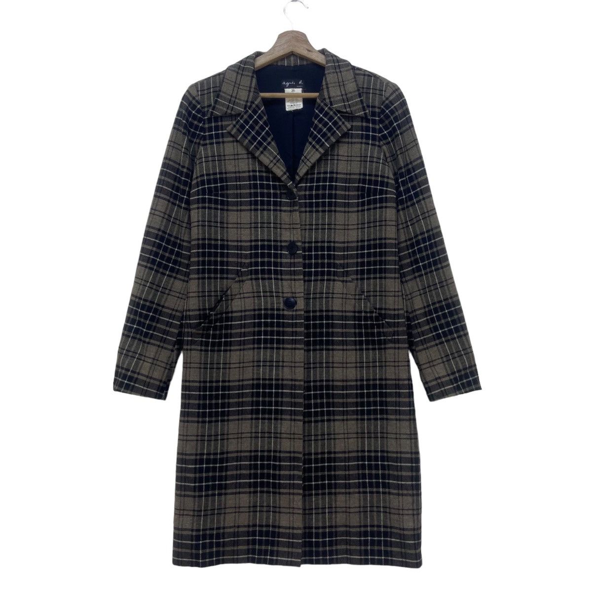 agnes b. Agnes B. Checkered Plaid Laine Wool Long Coat Size S / US 4 / IT 40 - 1 Thumbnail