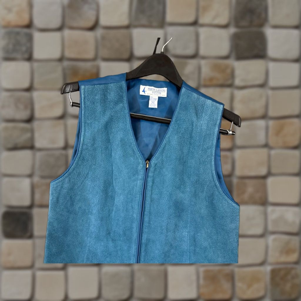 Vintage VINTAGE Marsh Landing Leather Vest Womens Petites S Blue Lined Zip Front 90s Western Casual Womens Vest Size S / US 4 / IT 40 - 1 Thumbnail