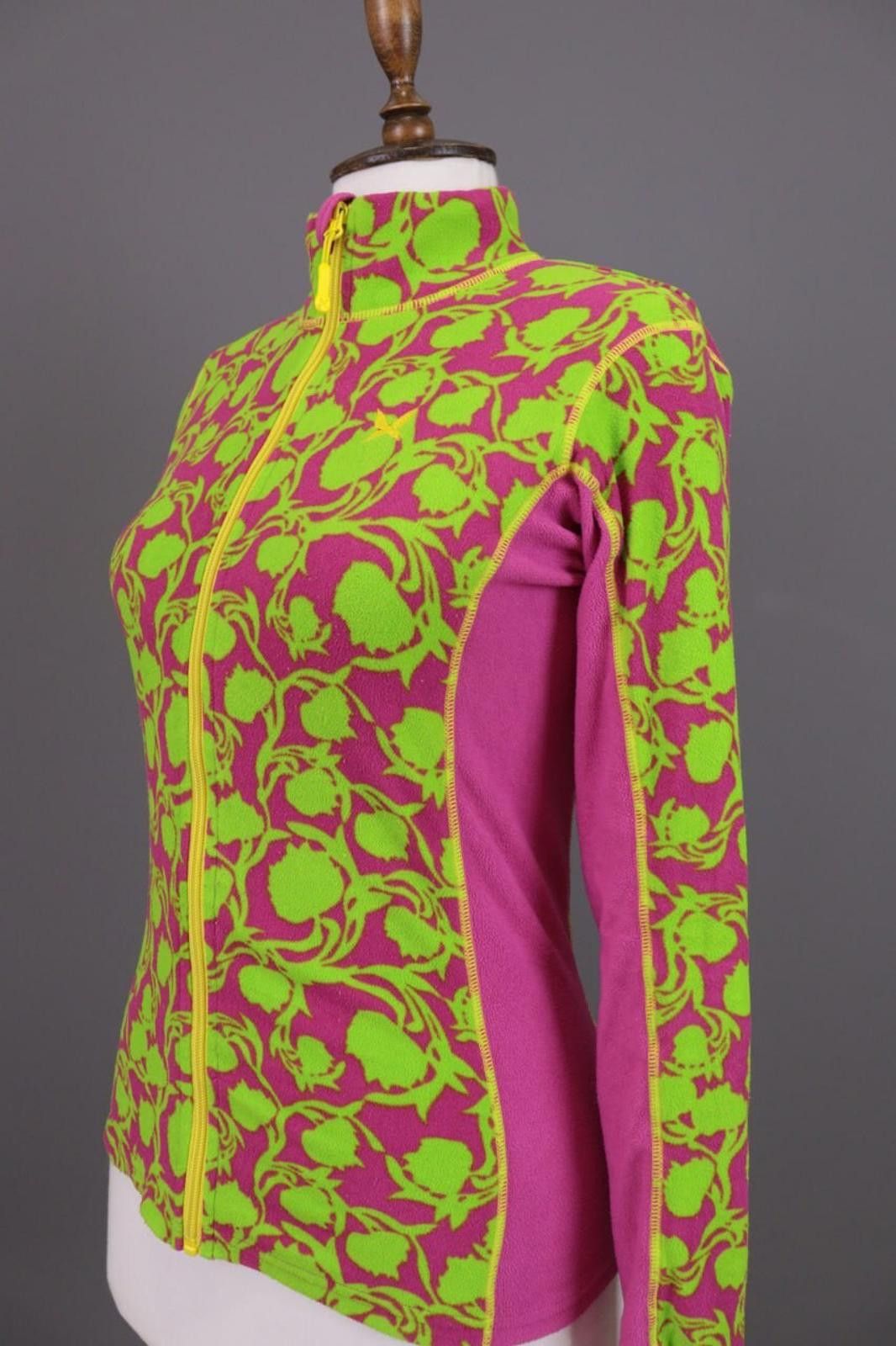 Designer Kari Traa Green Floral Full Zip Fleece Jacket Size S Size S / US 4 / IT 40 - 6 Thumbnail