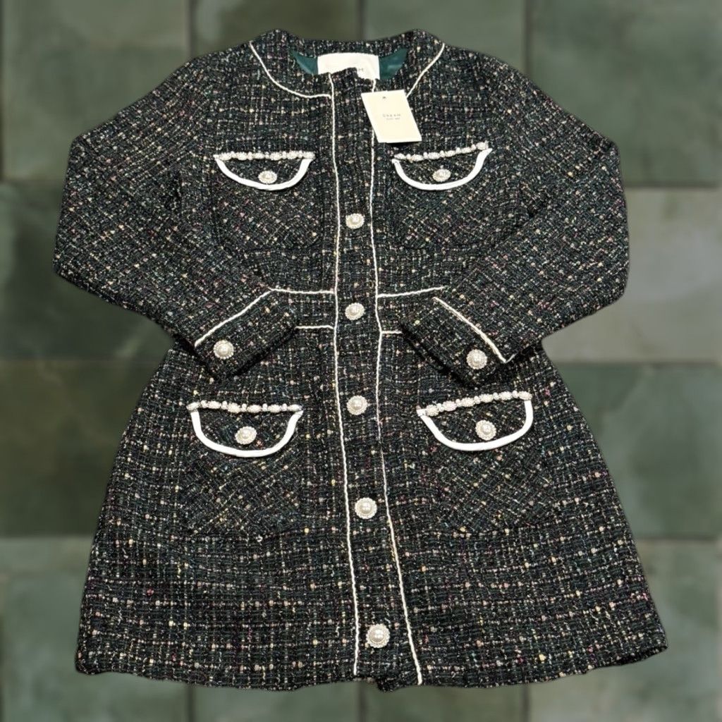 Vintage Sister Jane Dream Katarina Tweed Mini Sequin Dress Green M Womens Crew Neck Long Sleeve Party Cocktail Vintage-Inspired Old Money Size M / US 6-8 / IT 42-44 - 1 Thumbnail