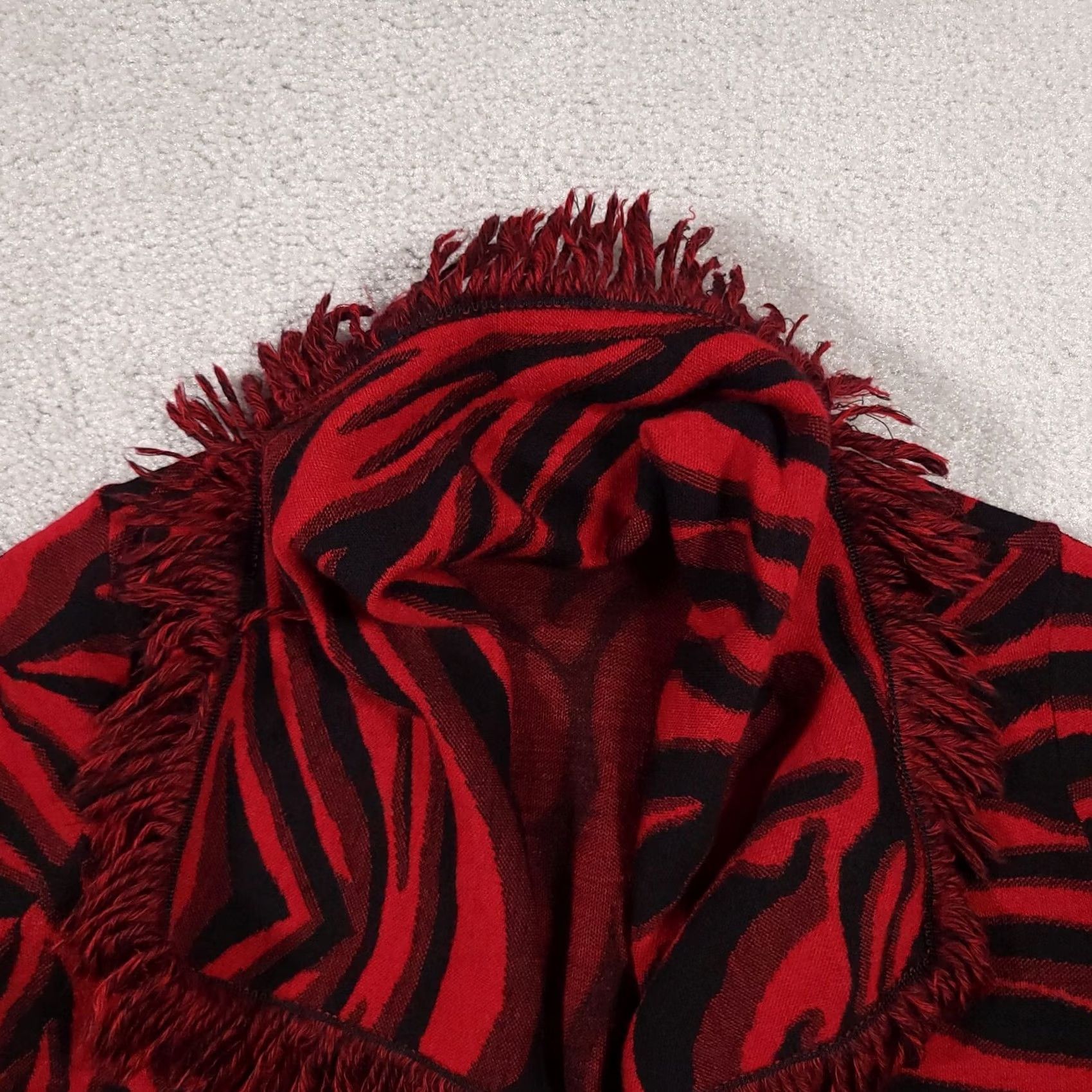 Vintage VINTAGE Chico's Cardigan Women's Small Size 0 Wool Blend Fringe Open Front Sweater Red Size S / US 4 / IT 40 - 3 Thumbnail