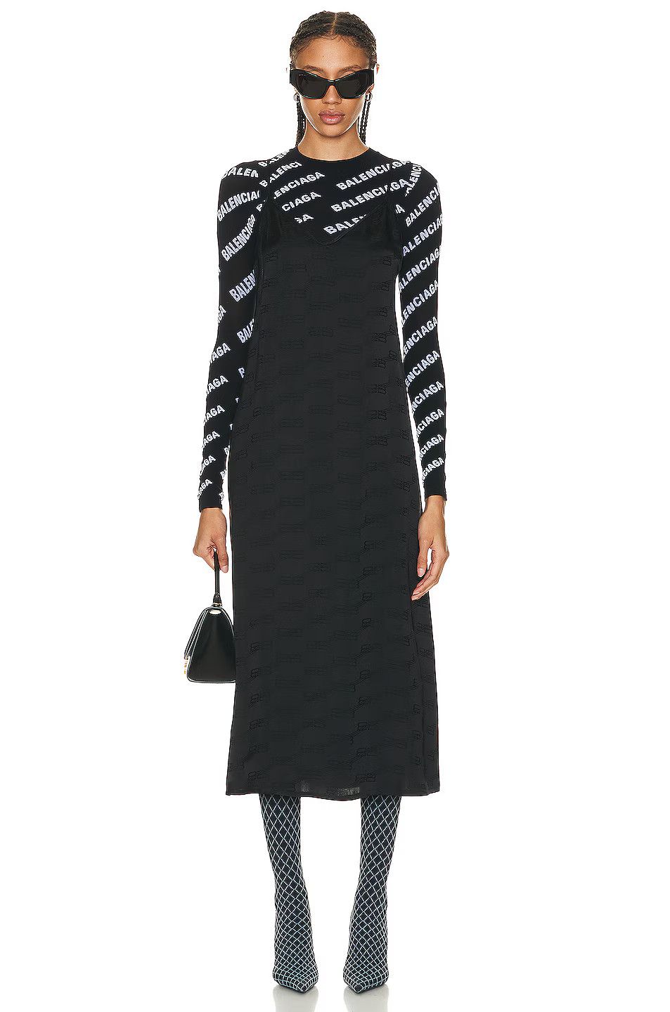 Balenciaga o1mt1gz1024 Dress Allover Logo in Black/White Size XL / US 12-14 / IT 48-50 - 5 Thumbnail
