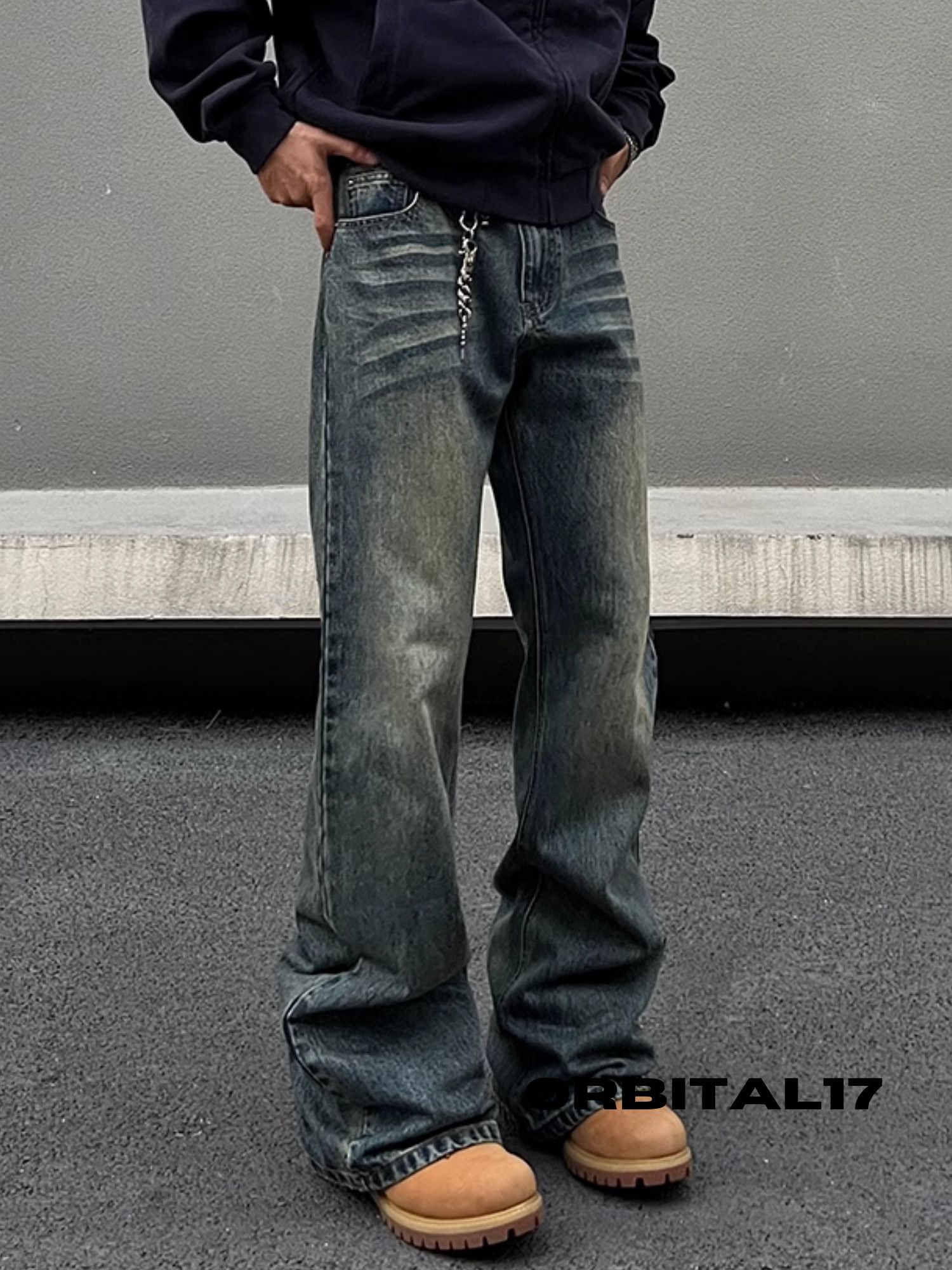 Blue Stacked Flare Denim Jeans