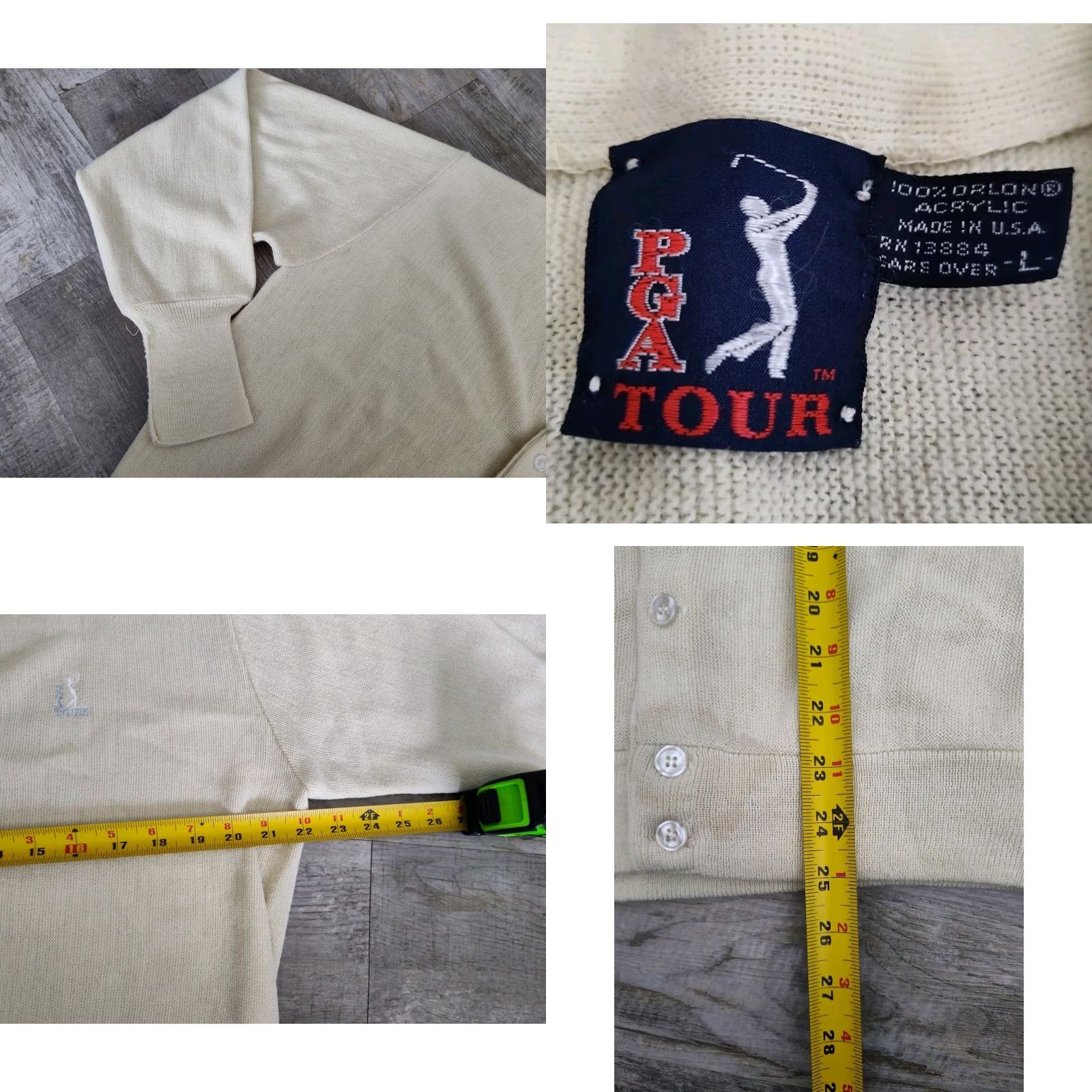 PGA Tour VINTAGE PGA TOUR Men's Sweater Cardigan L Ivory Knit Button Up 80s 90s USA Made Size US L / EU 52-54 / 3 - 8 Thumbnail