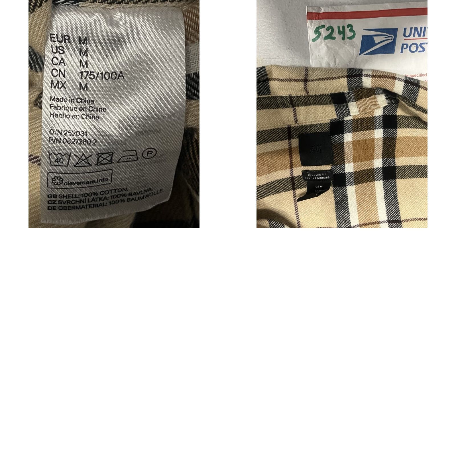 H&M H&M Plaid Flannel Shirt Button-Up Regular Fit Multicolor Light Brown Men M Size US M / EU 48-50 / 2 - 8 Thumbnail