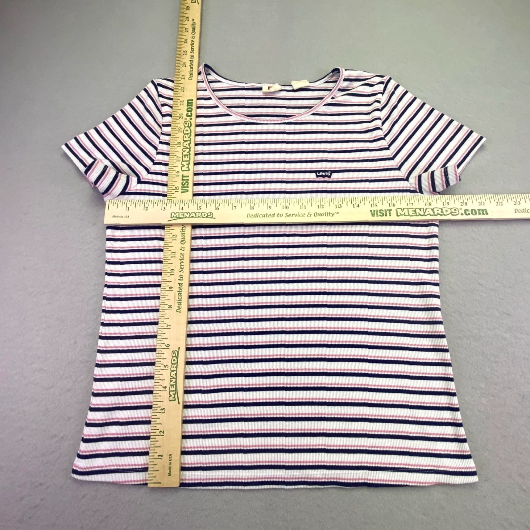 Levi's Levi's Women's Striped Shirt Pink White Short Sleeve XXL Crew Neck Knit Embroidered Logo Slim Casual Vintage No Size XXL / US 16-18 / IT 52-54 - 3 Thumbnail