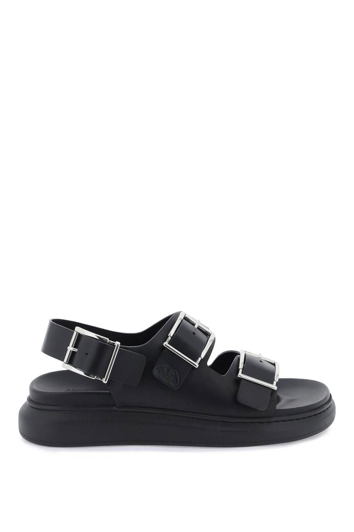 image of Alexander Mcqueen Leather Sandals With Maxi Buckles Size Eu 40 For Men in Black