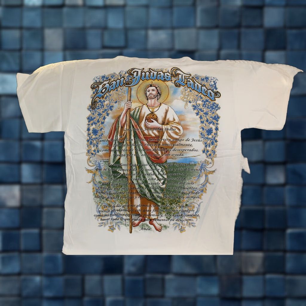 Vintage SAN JUDAS TADEO ORACION JUDAS THADDEUS SAINT JUDE T-SHIRT T-Shirt White 2XL Men Graphic Tee 100% Cotton Short Sleeve Size US XXL / EU 58 / 5 - 1 Thumbnail