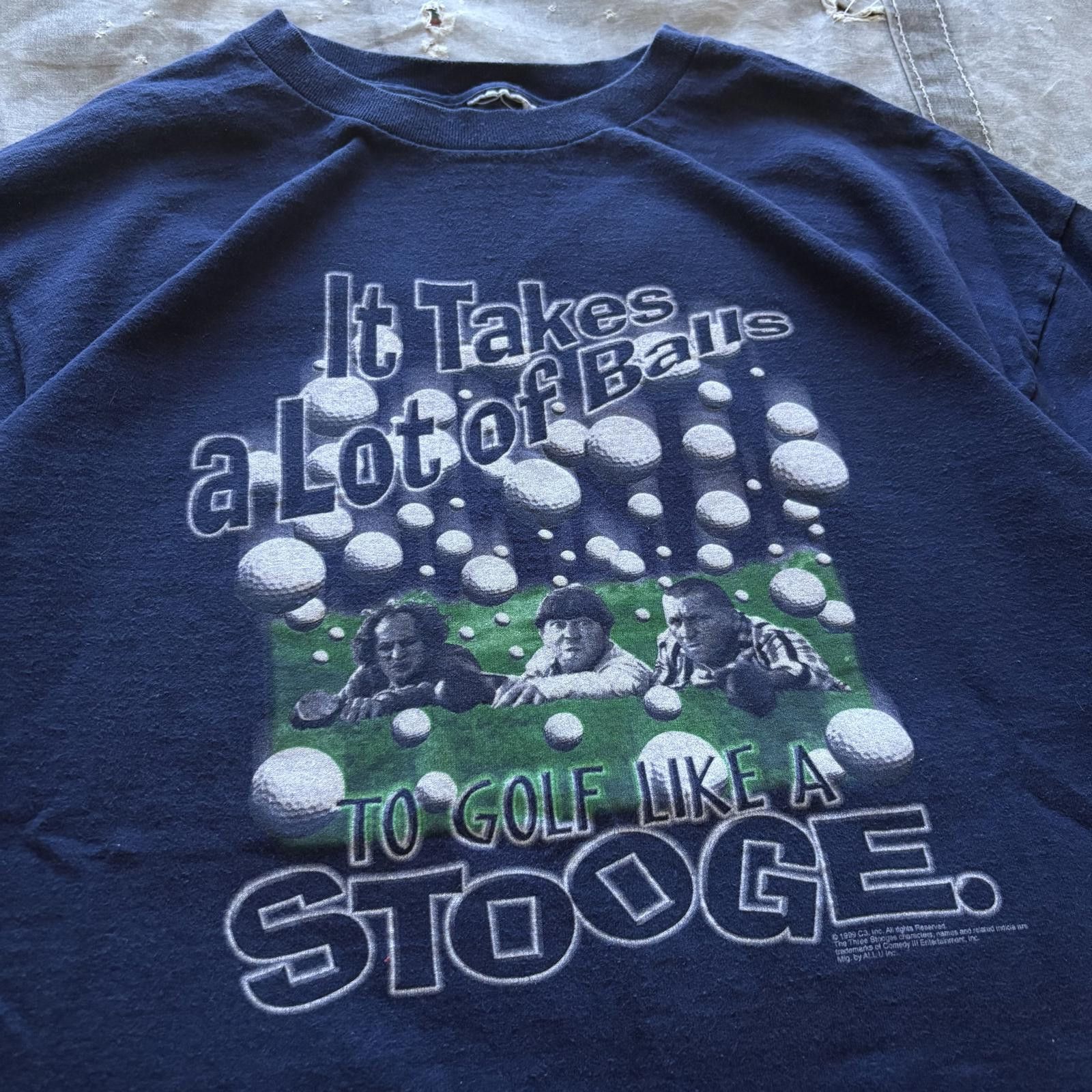 Vintage Vintage 90s Three Stooges It Takes A Lot Of Balls Golf Shirt Size US XL / EU 56 / 4 - 2 Thumbnail