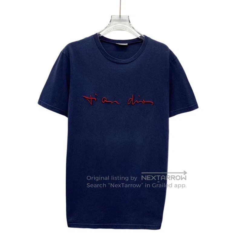 Dior Dark blue logo letter embroidery cotton round-neck sh