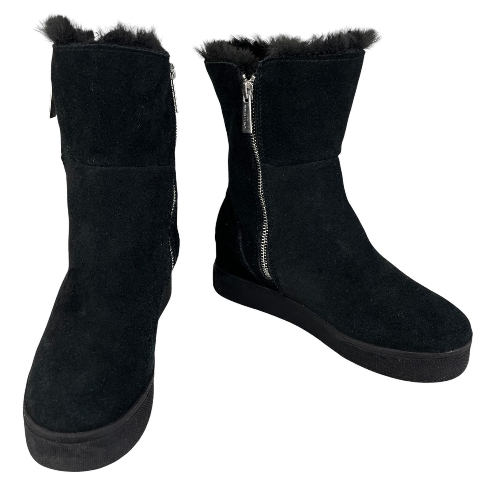 J/Slides Winnie Boots Zipper Faux Fur Lined Nubuck Black 8M