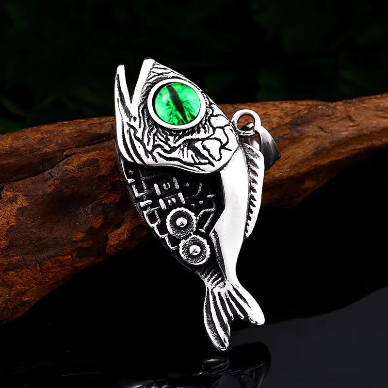Jewelry Fish Bones Green Evil Eyes Pendant Necklace Goth Jewelry Y2K Size ONE SIZE - 3 Thumbnail