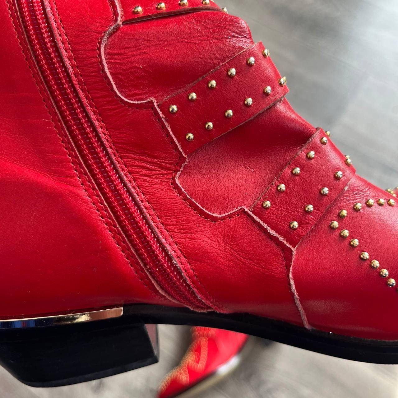 Chloe Chloé Red Studded Buckle Western Ankle Boots Pointed Toe Size US 7 / IT 37 - 5 Thumbnail
