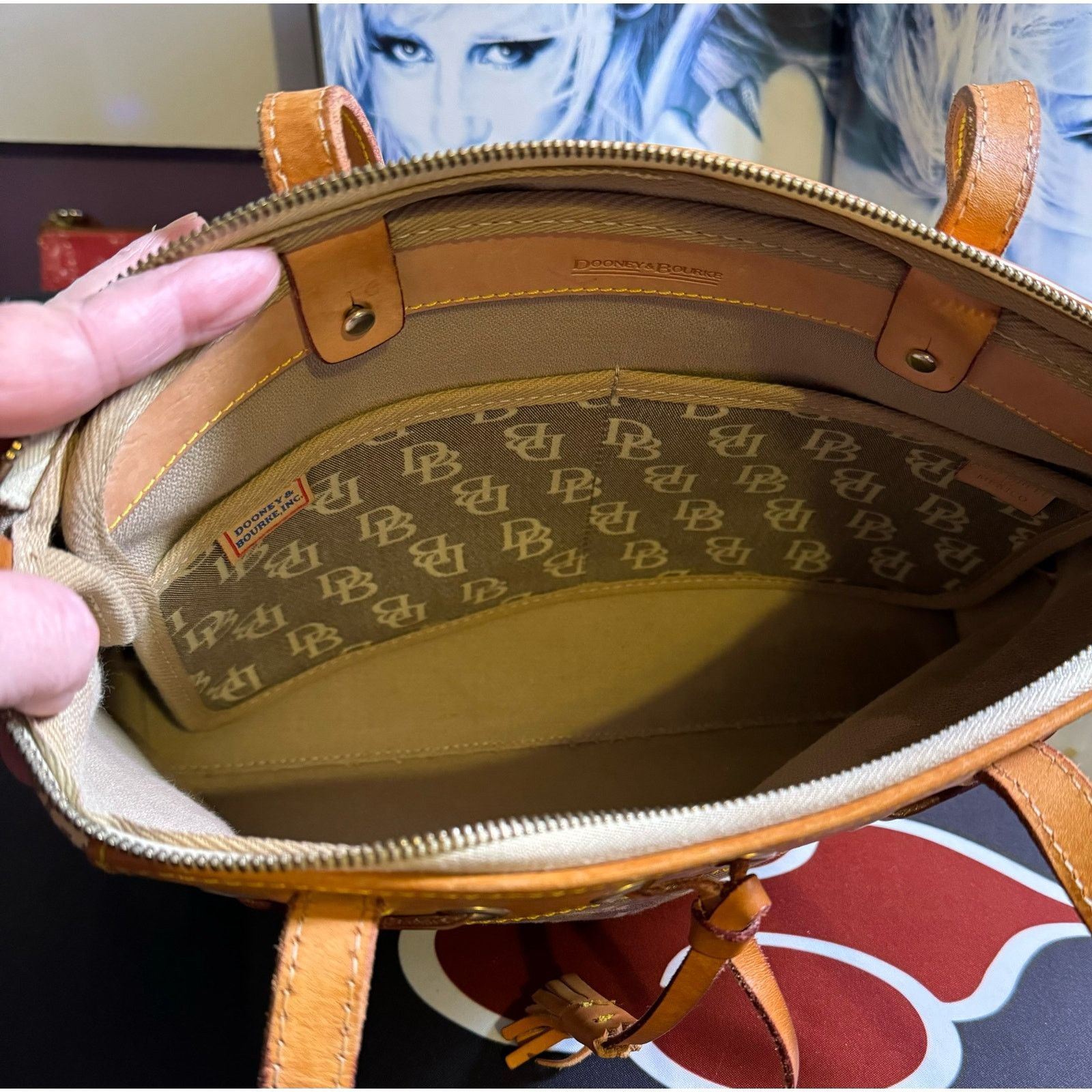Dooney & Bourke Dooney & Bourke Dark Grey Logo w/ Leather Trim & Tassels EUC Size ONE SIZE - 15 Thumbnail