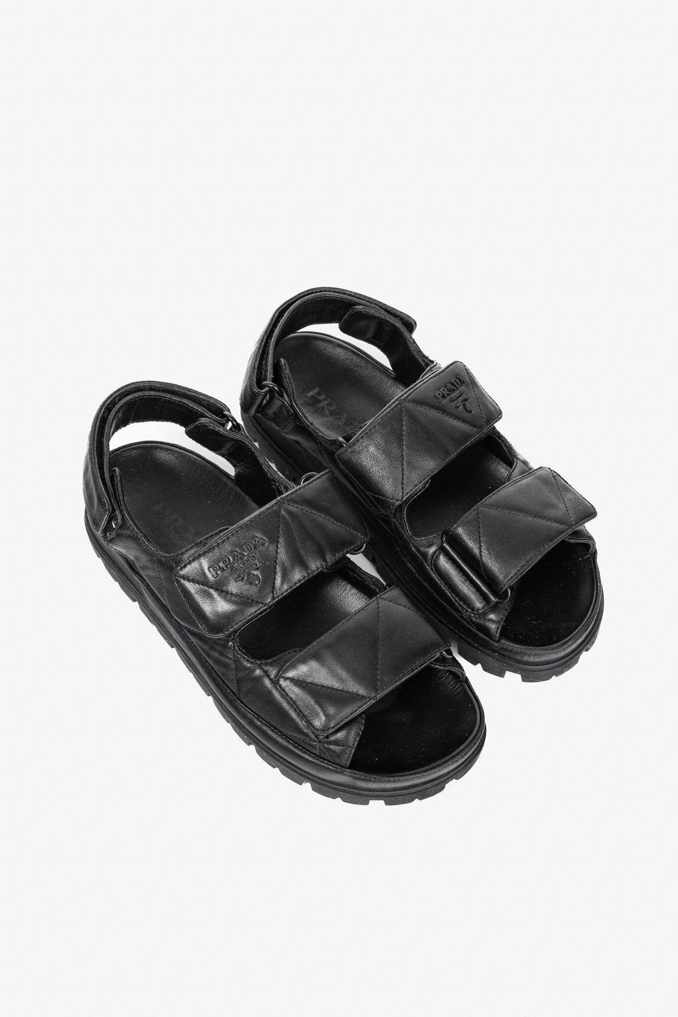 Prada Prada Black Quilted Lamb Leather Sandals Size US 5.5 / IT 35.5 - 1 Thumbnail
