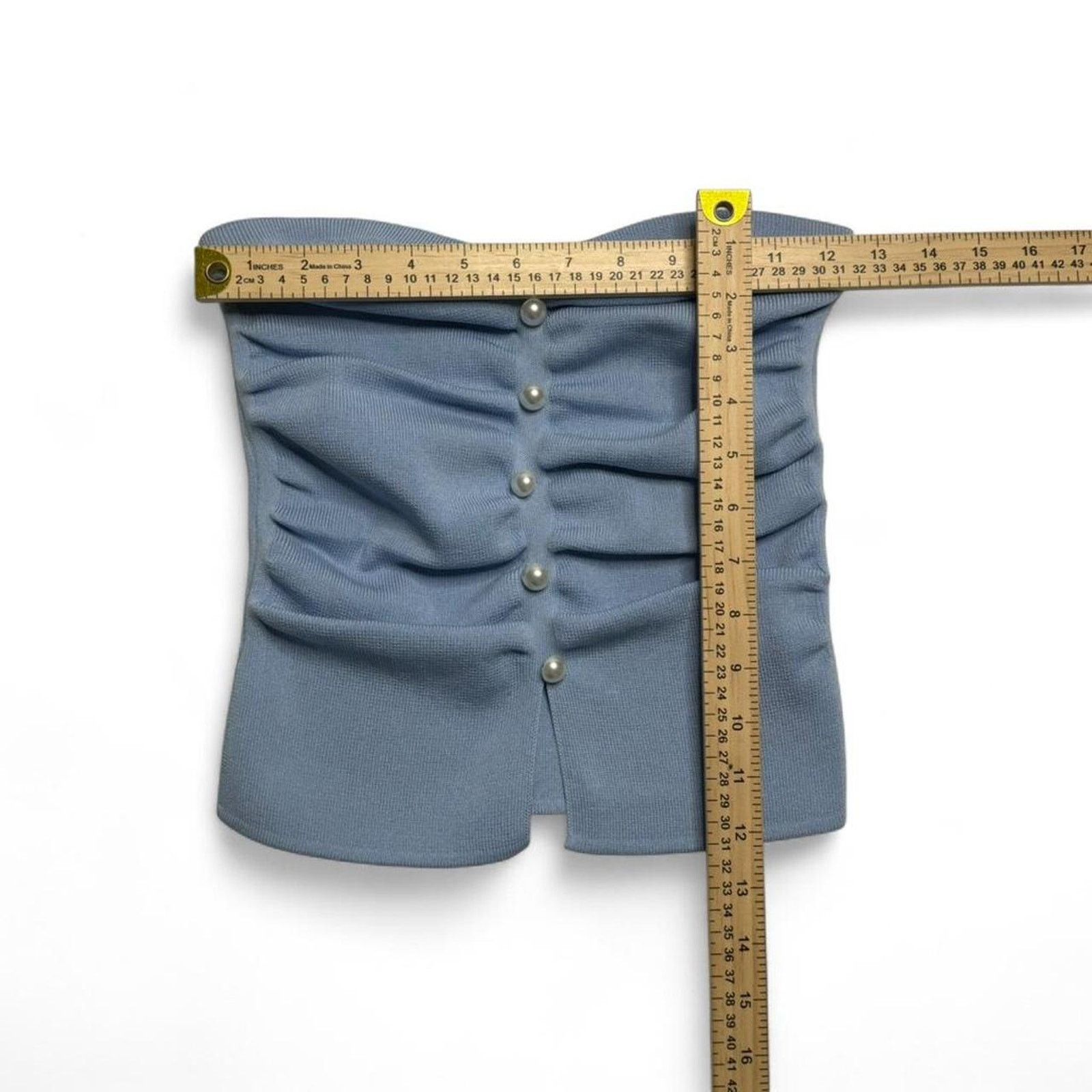 Cider Blue Strapless Button Front Tube Top Fitted Ribbed Size S Size S / US 4 / IT 40 - 3 Thumbnail