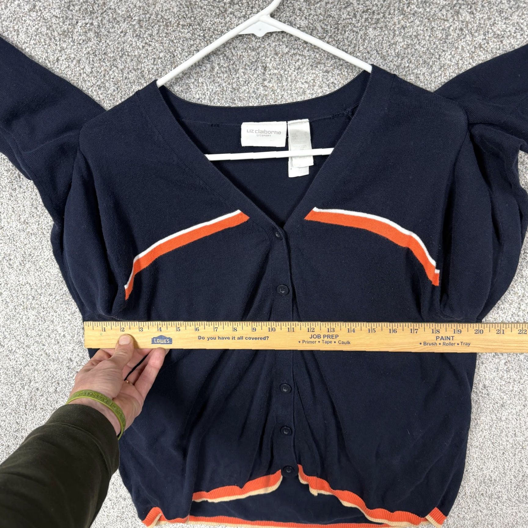 Liz Claiborne VINTAGE Liz Claiborne Cardigan Sweater XL Raglan Stripe Knit V-Neck Blue/White/Orange Casual Womens Regular Fit all seasons Size XL / US 12-14 / IT 48-50 - 4 Thumbnail
