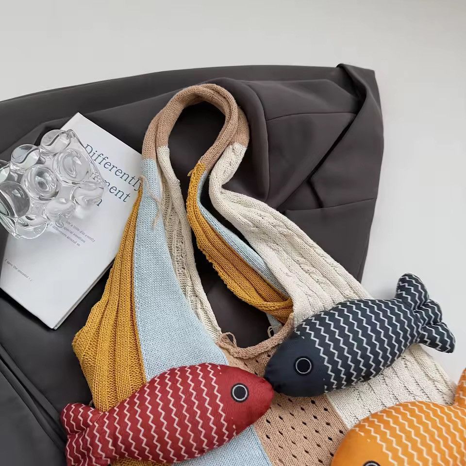 Handmade Handmade Knitted Fish Summer Beach Shoulder Shopping Bag Size ONE SIZE - 4 Thumbnail