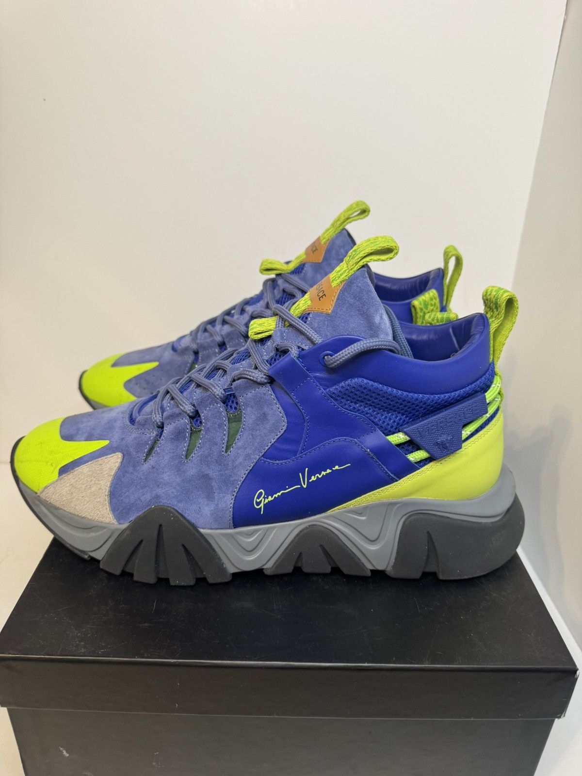 Versace Versace Squalo Blue/green Suede Sneakers Trainer Size US 14 / EU 47 - 3 Thumbnail